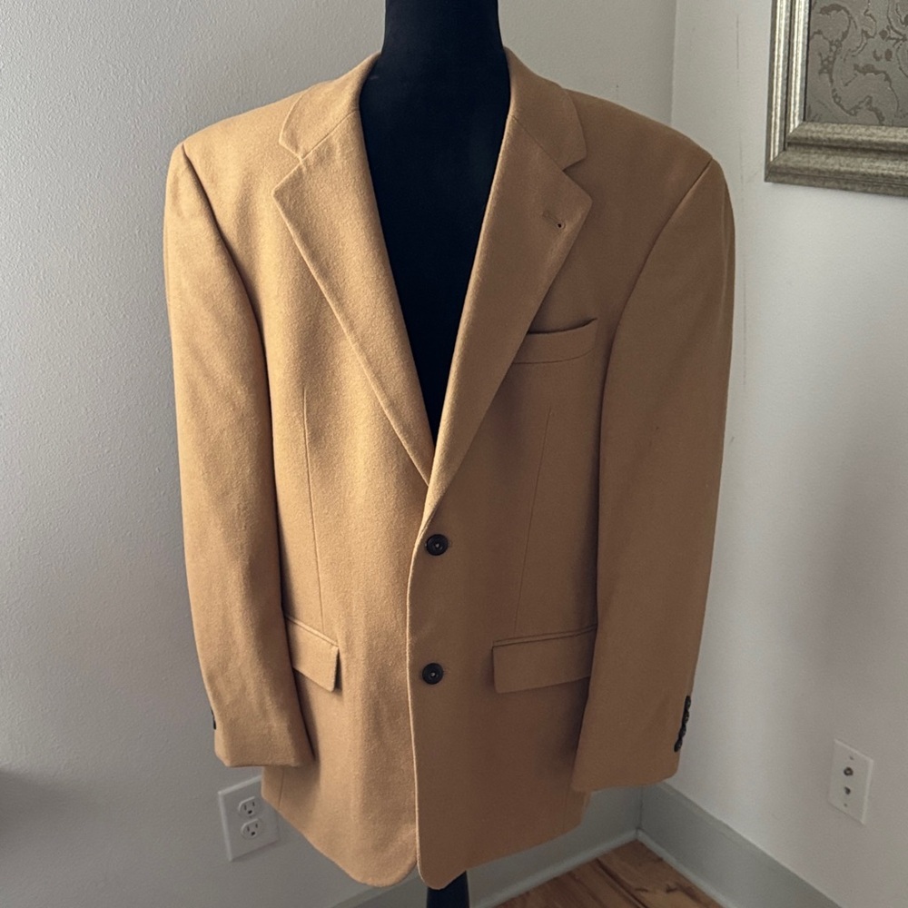 Oscar de la Renta camel tan single breasted wool cashmere men’s blazer Sz 42R